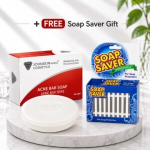 Johnson White Cosmetics Acne Bar Soap (100gm) + FREE Soap Saver Gift