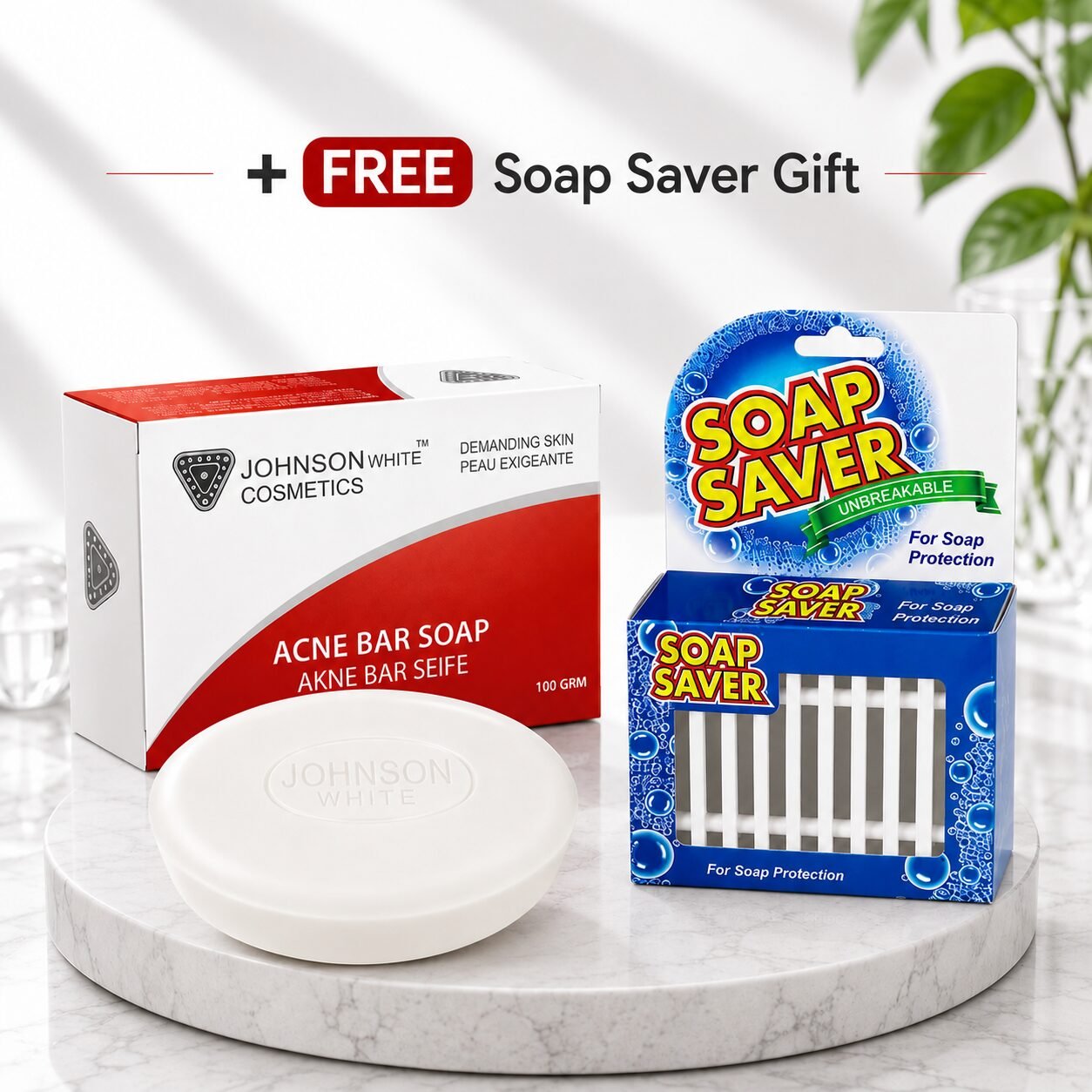 Johnson White Cosmetics Acne Bar Soap (100gm) + FREE Soap Saver Gift